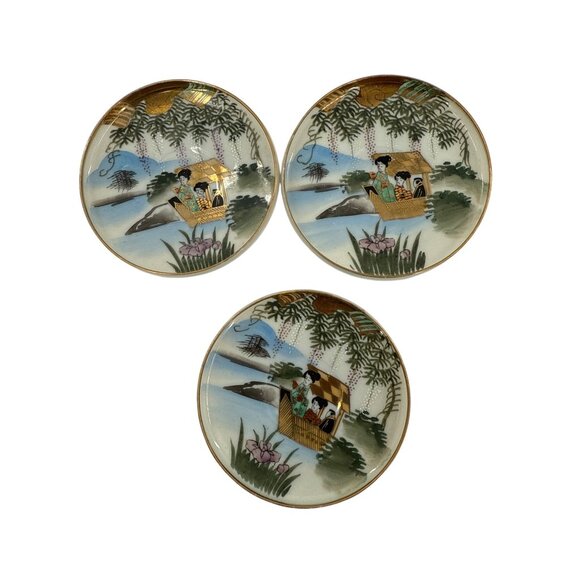 Japanese Satsumi Kutani Porcelain Coffee Tea Set Cream Sugar Hand Painted Gold - Picture 3 of 14